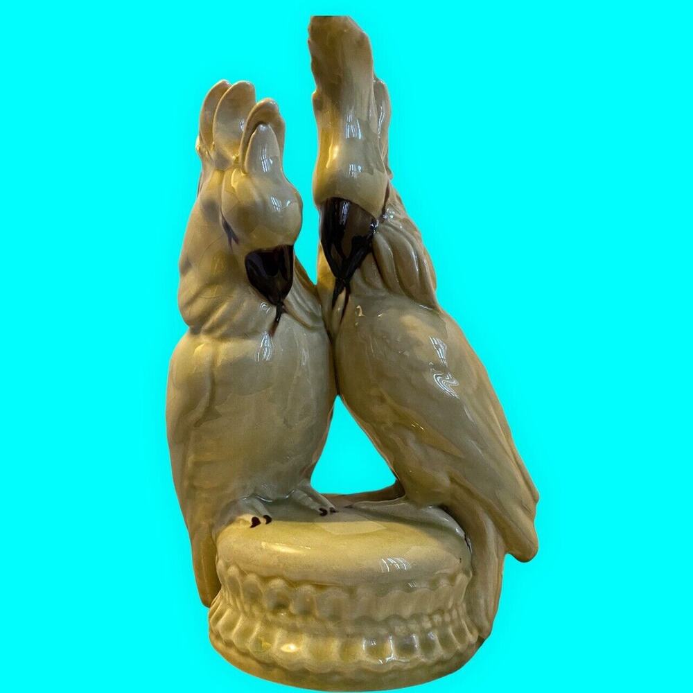 Vintage Cockatoo Lovebirds by Meiselman Imports Italy Light Green Glaze